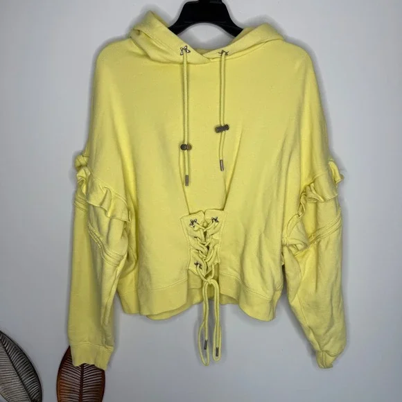 B1 Puma x Collina Strada Yellow Lace Up Ruffle Hoodie Sweatshirt XL 624534-31 - Picture 5 of 10